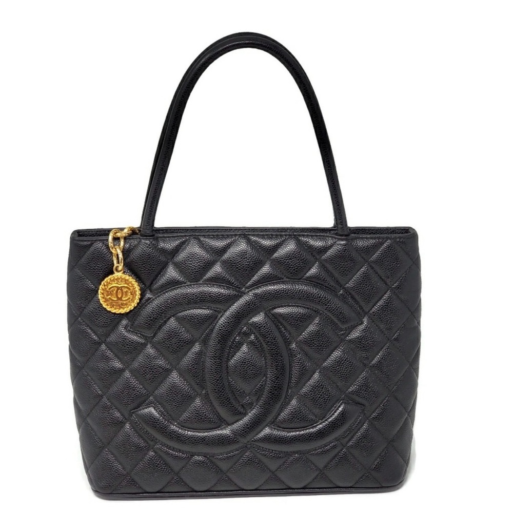 Auth CHANEL Caviar Medallion Tote Bag with Hologram